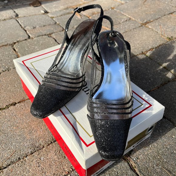 Pierre Dumas Black Glitter Clear Acrylic Heels - Picture 4 of 11